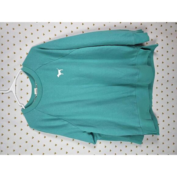 Victorias Secret Pink Crew Neck Oversized CREST Sweater MEDIUM Aqua - Picture 2 of 5